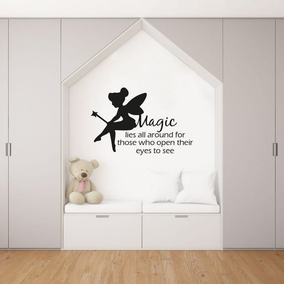Magic Lies All Around For Those Who Open Their Eyes To See Quote Tinkerbell Vinyl Wall Art Sticker Wall Decal Home Wall Decoration Design Kids Room Nursery Kinder Girls Boys Room Size (30x30 inch)