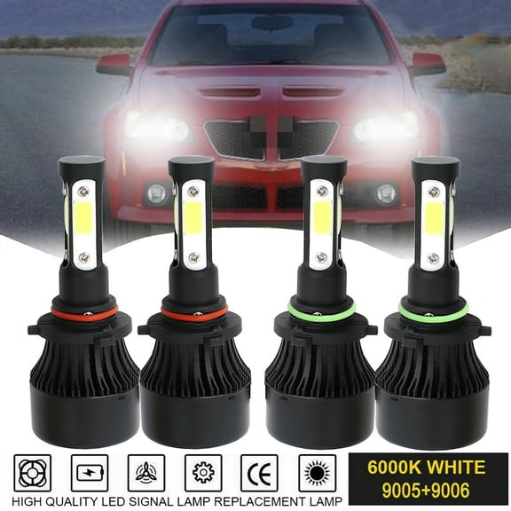 9005 9006 LED Headlight Bulb Kit for 2004-2008 Pontiac Grand Prix High Low Beam Combo 4pc 6500K White