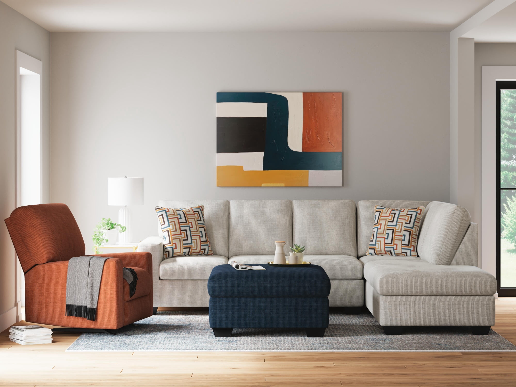Signature Design by Ashley Aviemore Oversized Ink Blue Accent Ottoman - Large Square Ottoman with Firm Cushioning