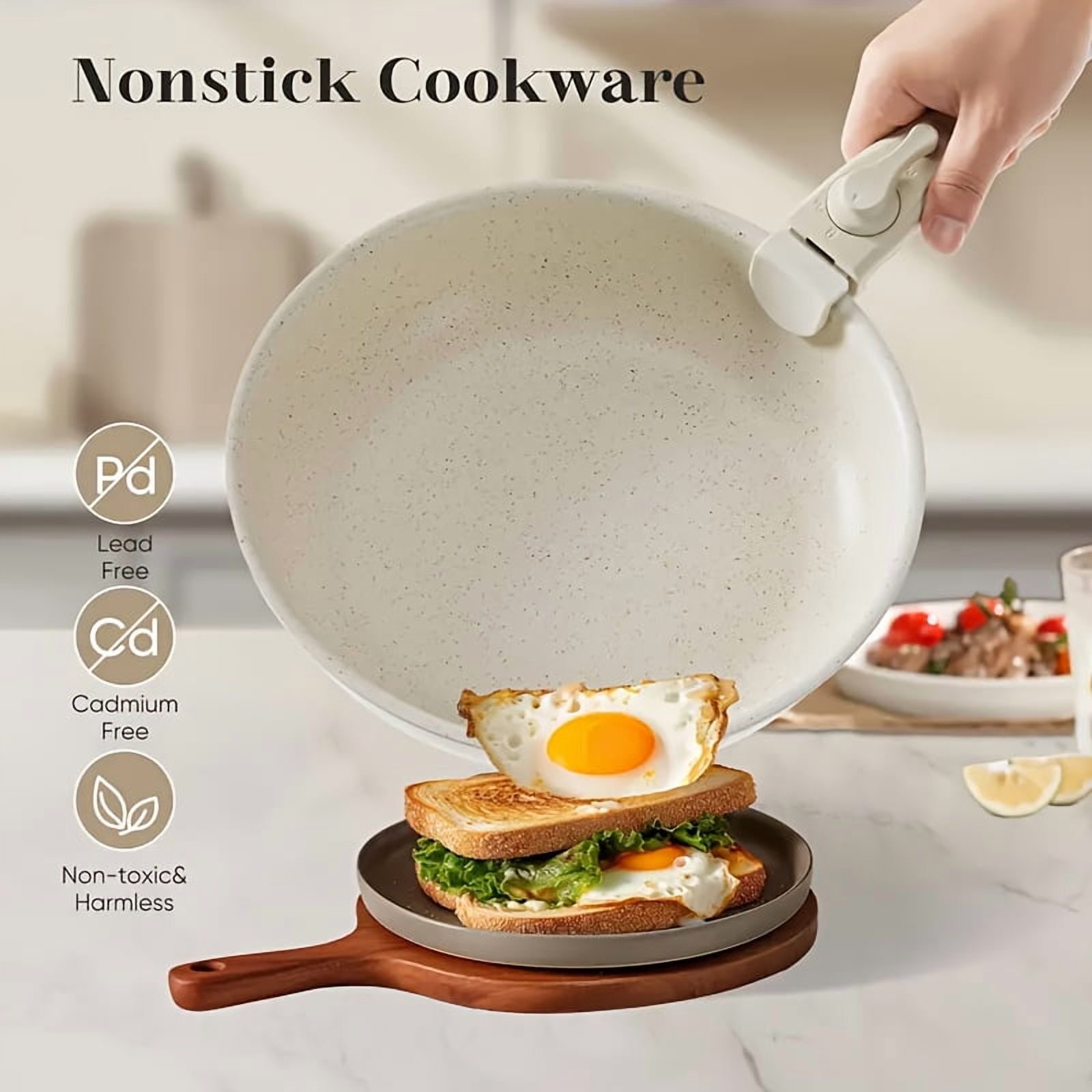 12 Pcs Pots and Pans Set, White Granite NonstickCookware Sets Detachable Handle, StackableInduction Kitchen Cooking Set, Stain & Scratch-resistant