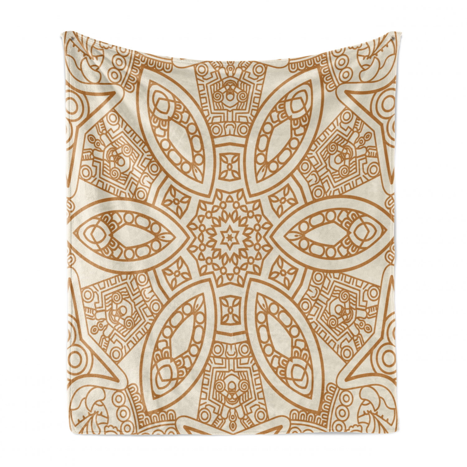Ambesonne Beige Soft Flannel Fleece Throw Blanket Cozy Plush for Indoor and Outdoor Use 50 x 60 Tan Cream Ornate Squared and Rounded Eastern Texture with Dimensional Axis Artwork 