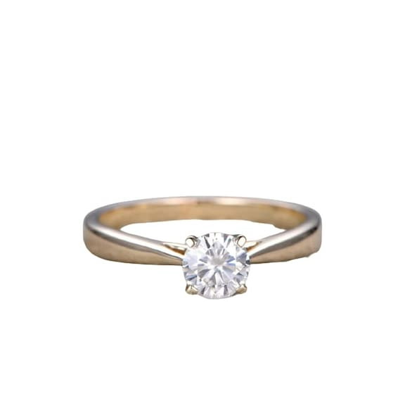 HeartsAndYou 0.5ct Round Cut Moissanite Engagement Ring for Women 18k Yellow Gold Over Silver Promise Solitaire