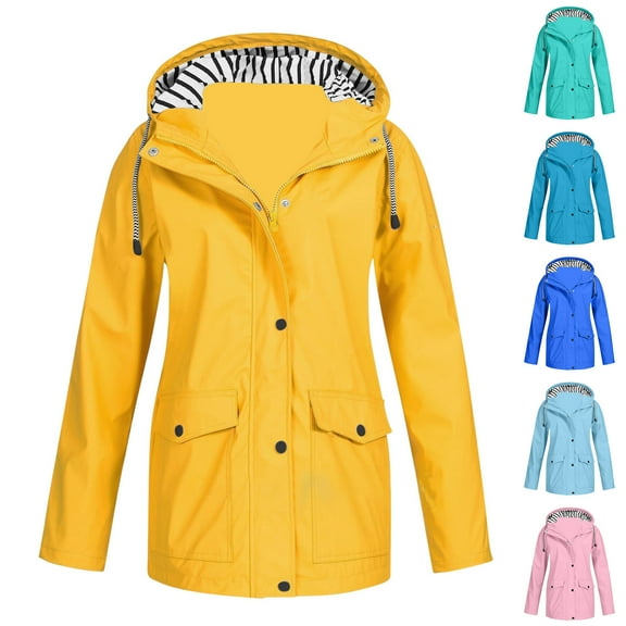 Raincoats for Women with Hood Solid Rain Jacket Outdoor Hooded Raincoat Windproof Top Womens Coats Outwear