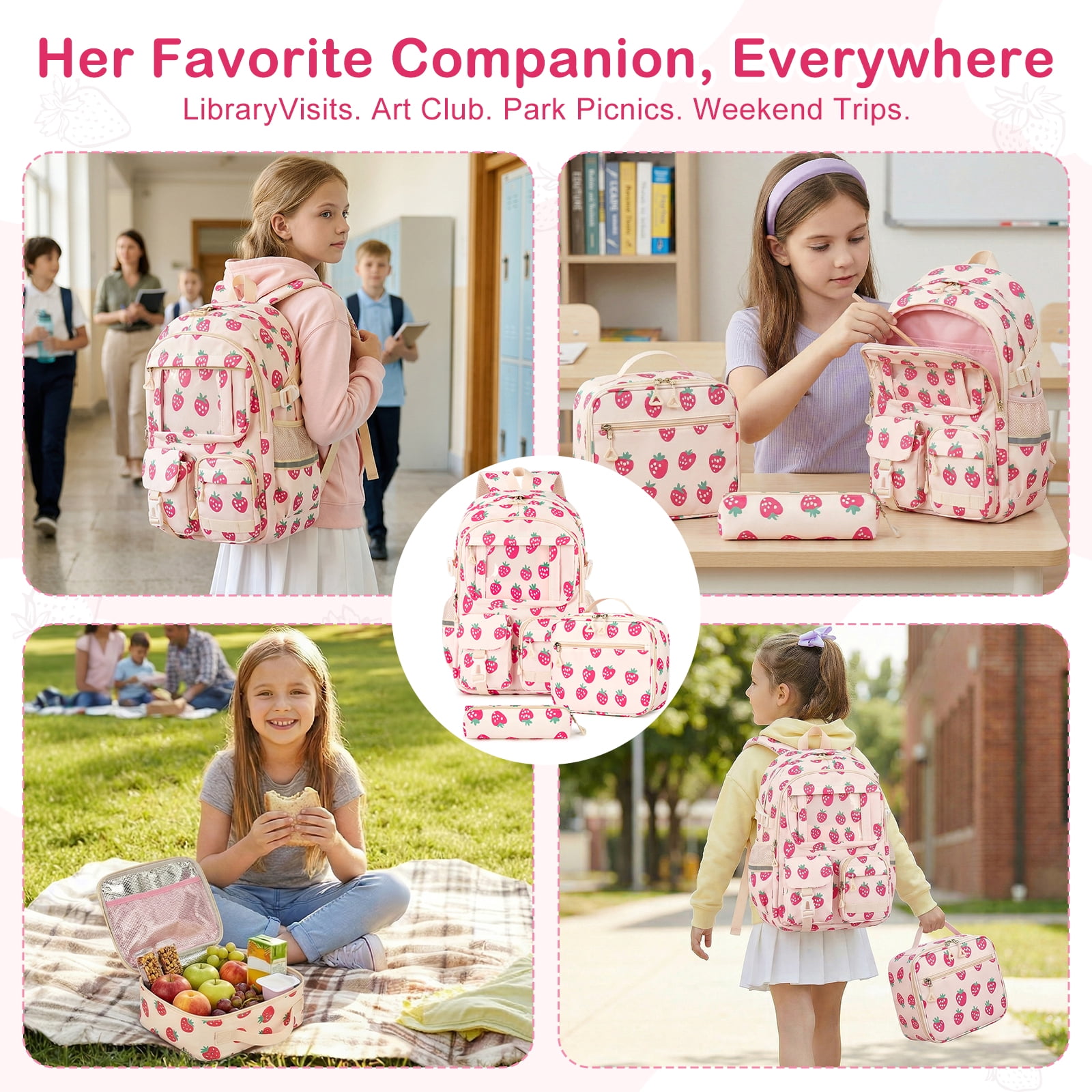 Inadays School Backpacks for Teens 3PCS Set Middle School Bookbag Students Lightweight Durable Casual Outdoor Daypack College