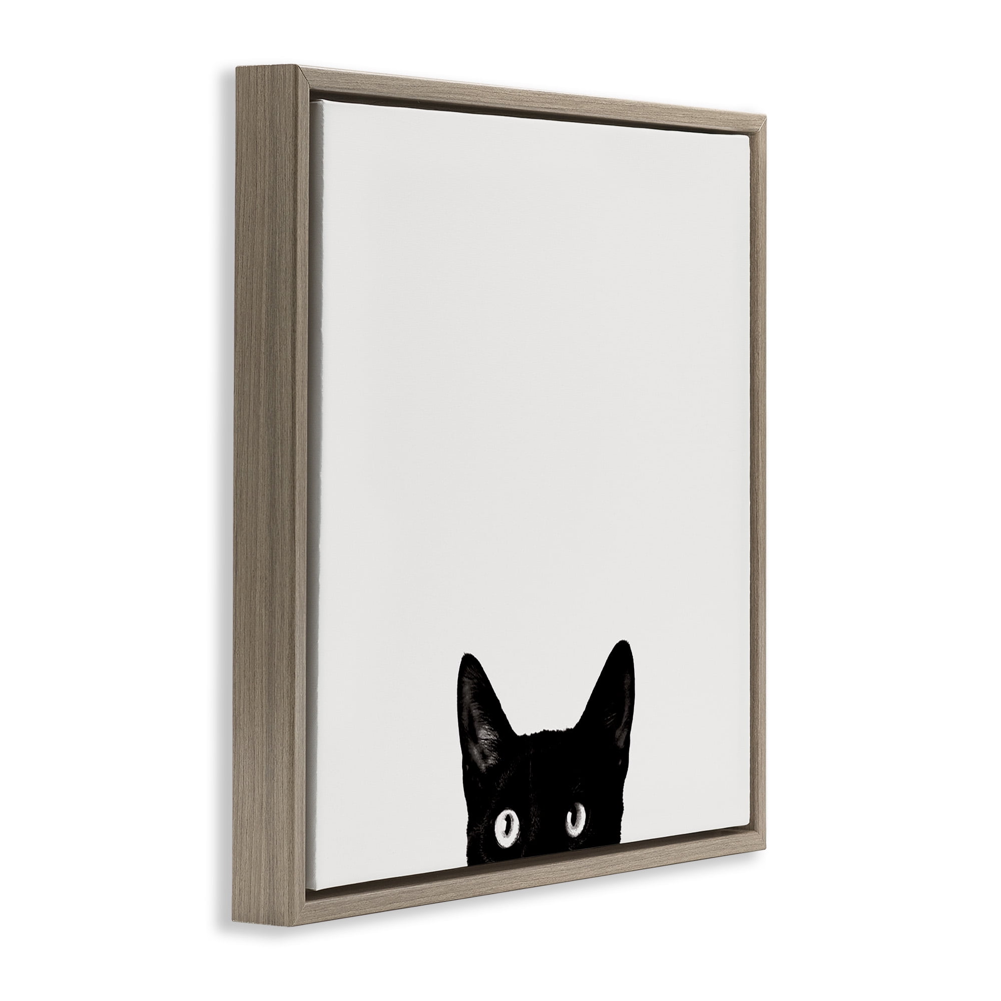 Stupell Industries Black Cat Peeking From Below Animals & Insects Painting Brown Floater Framed Canvas Art Print Wall Art, 25 x 25