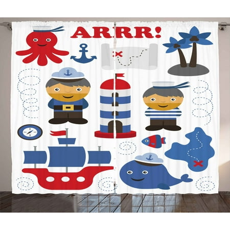 Ahoy Its A Boy Curtains 2 Panels Set Sea Theme Objects Collection