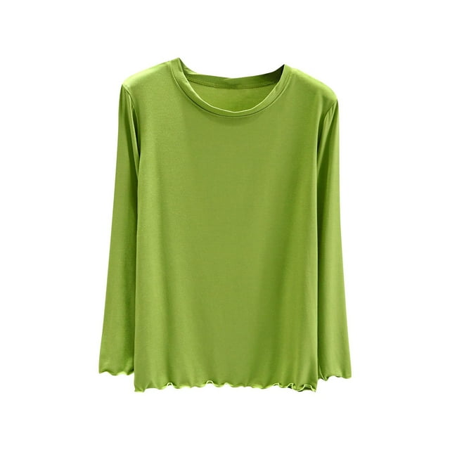VSSSJ T-Shirt Femme Manches Longues Doux Pyjama Yoga Haut Ourlet à Volants Col Rond Léger Confortable Décontracté Basique Hauts T-Shirts de Nuit Vert m