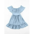thumbnail image 4 of Mlqidk Girls Bow Tie Back Dress Ruffle Sleeve Dress A-Line Swing Holiday Midi Dresses Elegant Square Neck Sundress Kids Light Blue 8-9Y, 4 of 6
