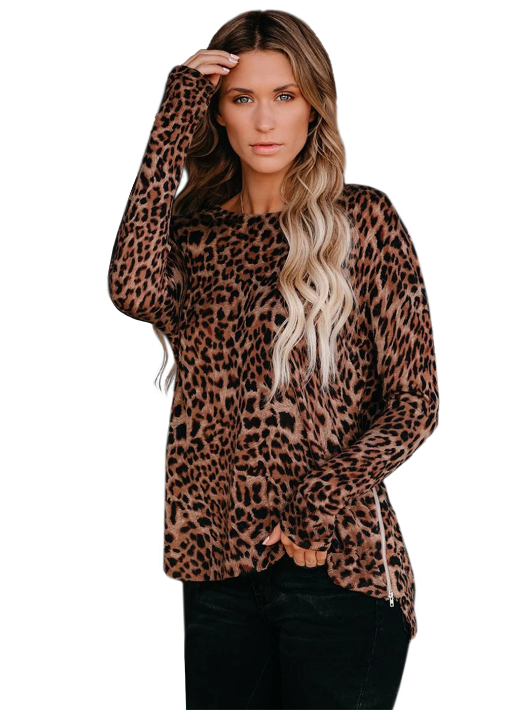 Fekuit Womens Pullover Tops Casual Sweatshirt Crewneck Long Sleeve Sweaters Fashion Animal Print Blouses