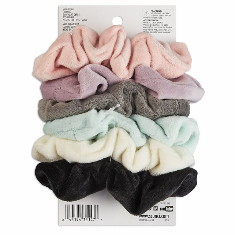 Scunci Soft Velour Scrunchie Hair Ties, Multicolor, 6 Count