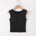 thumbnail image 2 of Women's Padded Tank Top with Built-in Bra and Wide Straps Featuring Round Neck Cropped Design Black L, 2 of 8