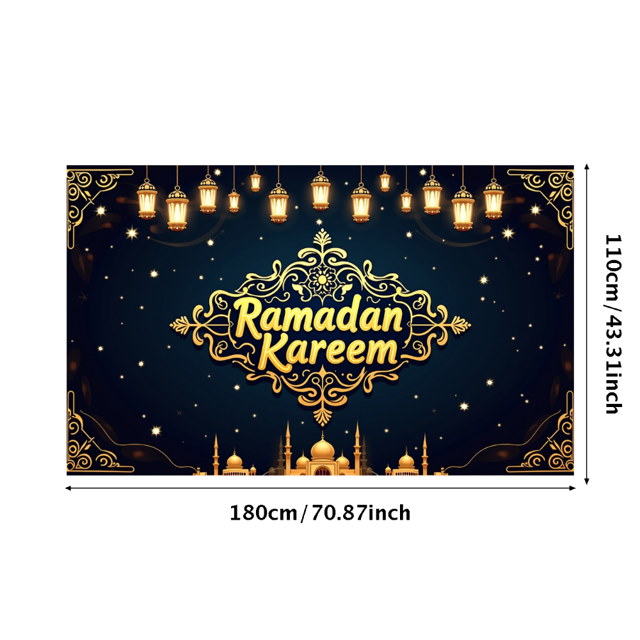 Ramadan Kareem Backdrop Banner Decorative Lanterns Mosque Design for Eid Mubarak Party Islamic Celebration Photography Props Home Decor Background