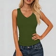thumbnail image 2 of Tank Top for Women V Neck Summer Sleeveless T Shirt Tunic Casual Solid Color Loose Fit Blouses Army Green, 2 of 9