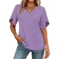 thumbnail image 6 of ClodeEU Womens Summer Short Sleeve Lightweight V Neck T Shirts, Dressy Casual Tunic Clothes Tops Purple,Womens Plus XXL, 6 of 7