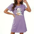 thumbnail image 2 of Sakmal Halloween Night dress for Women Cute Pajama Dress Purple Short Sleeve Ghost and Pumpkin Print Nightgowns, 2 of 5