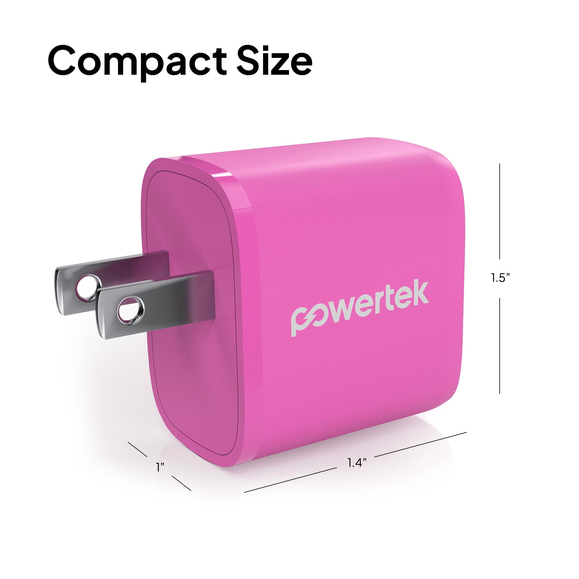 Powertek 20W USB-C PD + USB-A Dual Port Wall Charger, Carbon Design, Pink