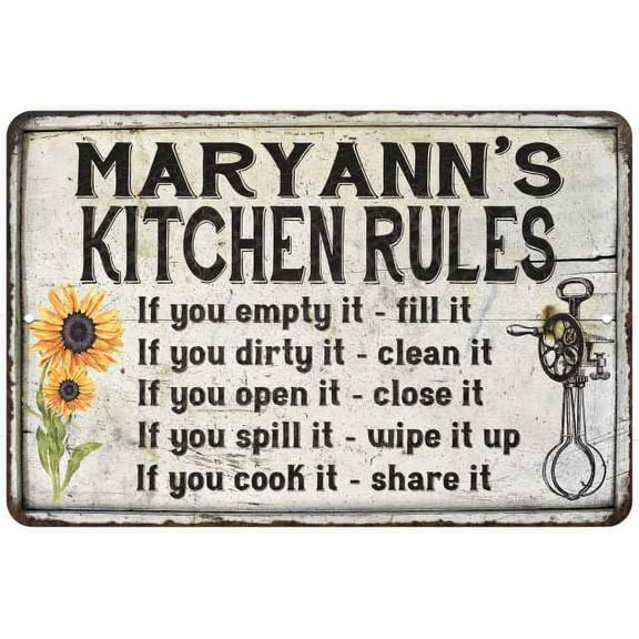 Maryann's Kitchen Rules Chic Sign Vintage Decor 8 x 12 High Gloss Metal 208120032348