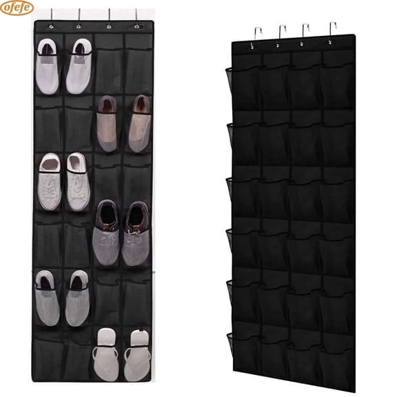 OFEFE Over the Door Shoe Organizer,1 Pack,24 Breathable Mesh Pockets,Space Saving Hanging Storage Holder,Closet Rack Hanger Holds up to 40 lbs,Black