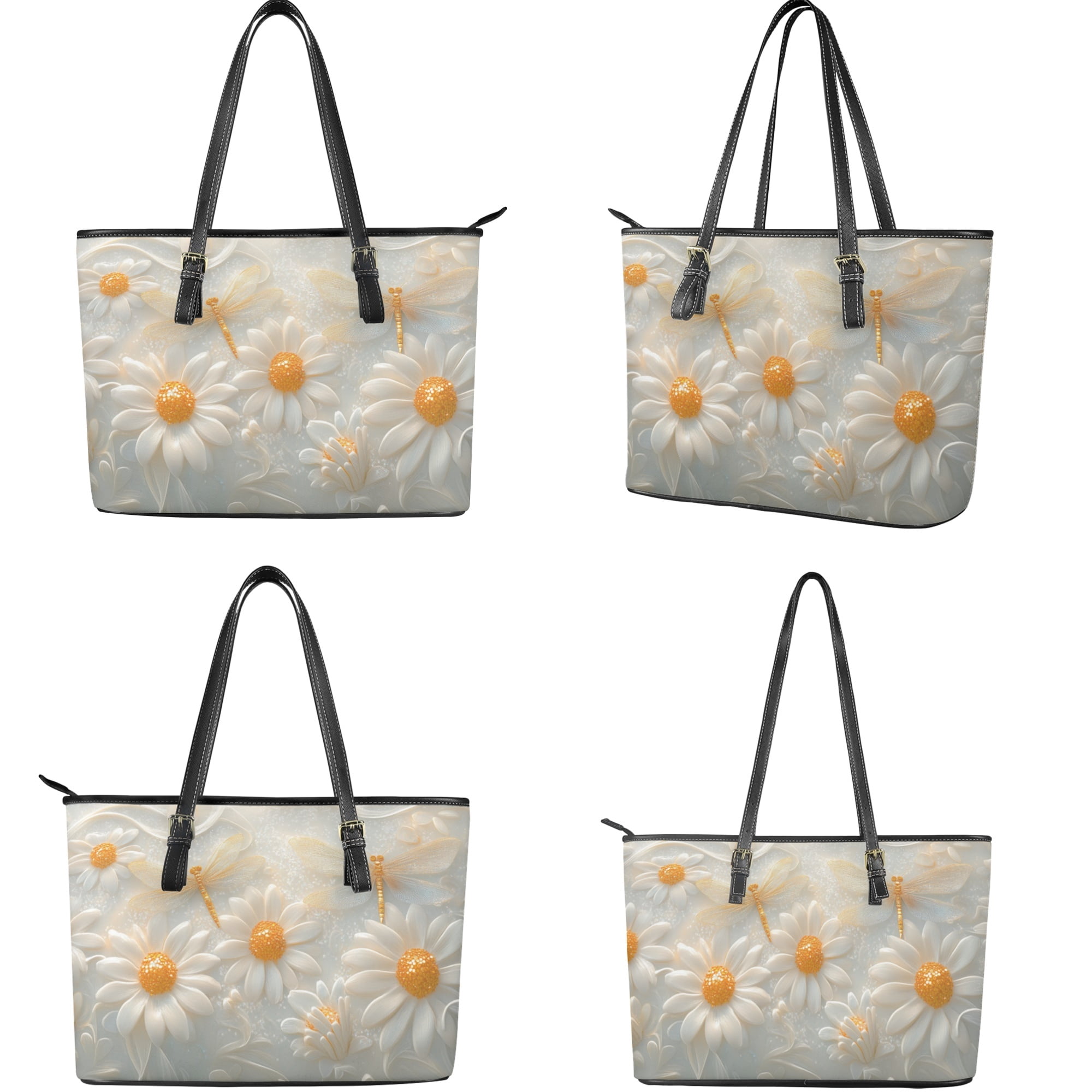 ZUXONGSY Daisy Flower Dragonfly Print Leather Satchel Bag for Women with Matching Wallet Set Waterproof Office Tote for Shopping Work