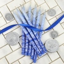 Premium Dripless Hanukkah Candles Multi Blues Frosted Thin Tapered Chanukah Candle Set of 45 Enough for Eight Nights of Hanukah Includes a DIY Dreidel, Prayer Card with Chanukah Song - Aviv Judaica