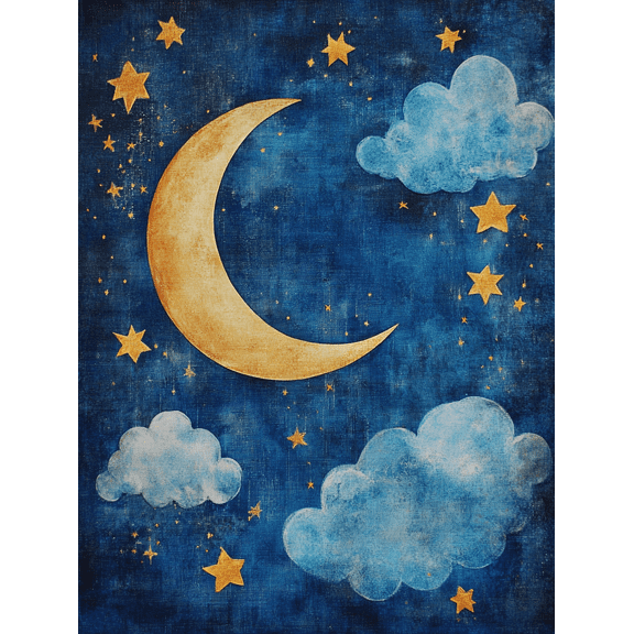 Night Sky Moon and Stars Canvas Print/Wall Art Perfect for Bedroom Living Room Nursery Office and Hallway Decoration.