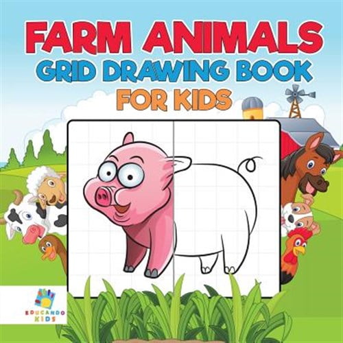 Pre-Owned Farm Animals Grid Drawing Book for Kids (Paperback)
