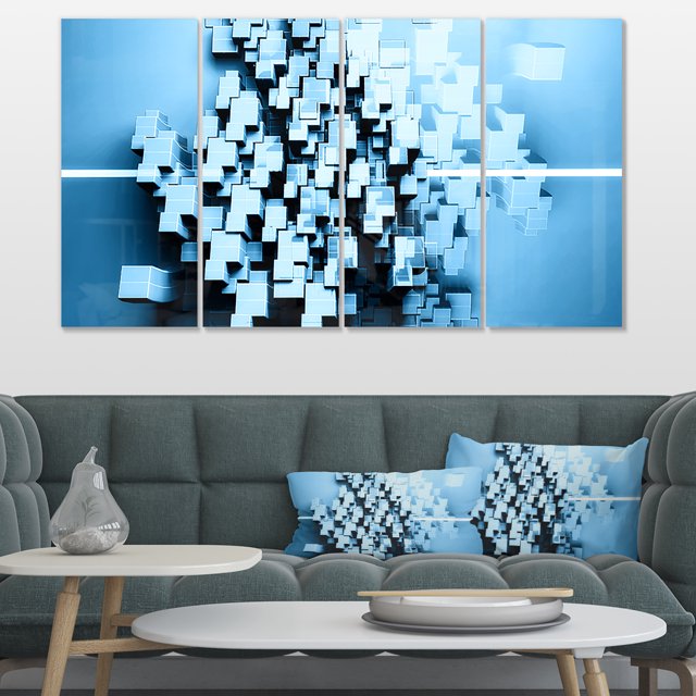 Blue 3D Cubes Fractal Design - Abstract Canvas Wall Art Print