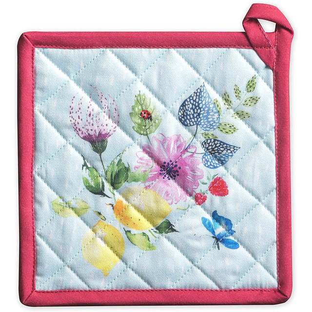 Jardin D'Ete 100% Cotton Pot Holder with Loop Heat Resistant for BBQ | Cooking | Baking | Grilling | Microwave | Barbecue | Spring/Summer (Mint, 8 Inch by 8 Inch)