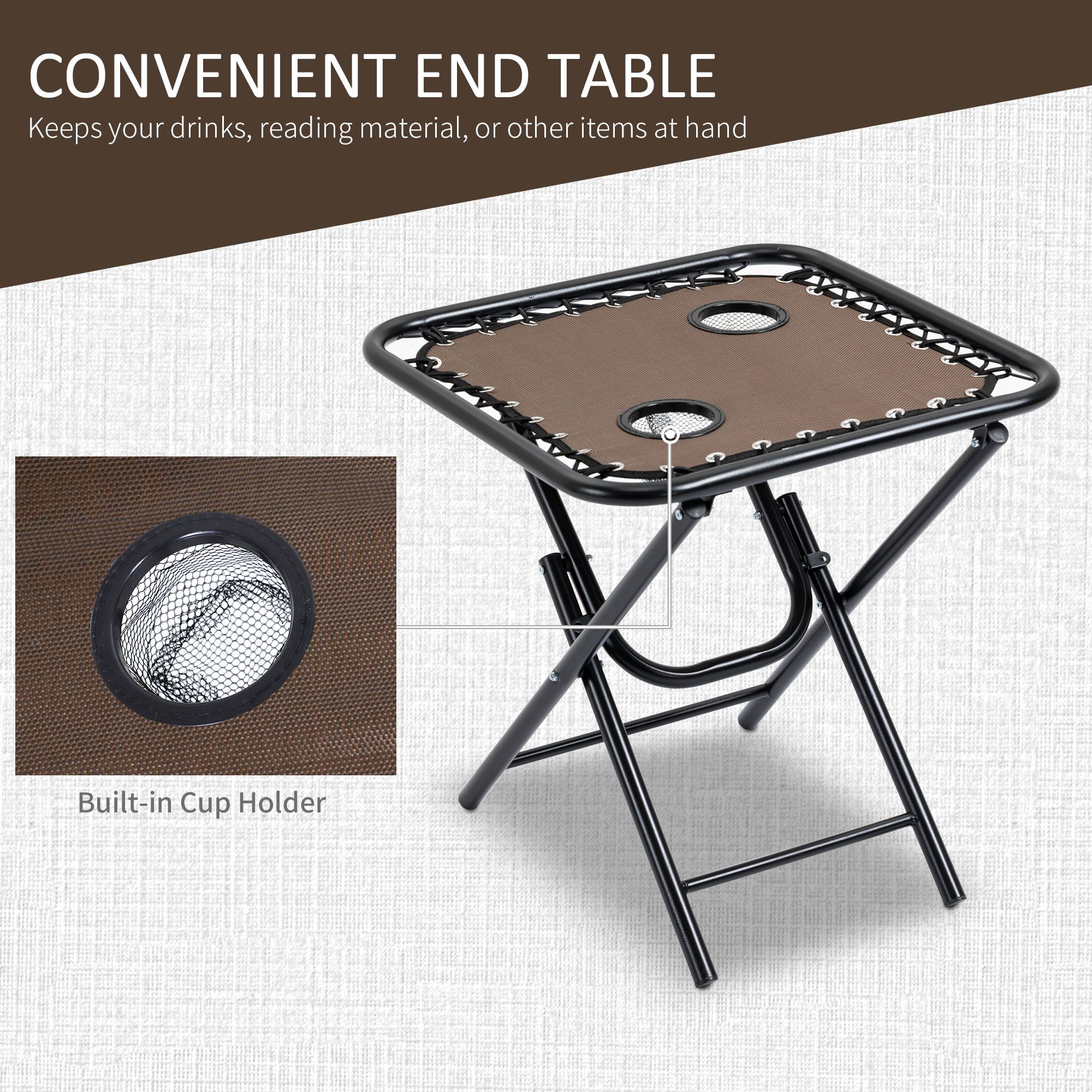 Zero Gravity Chair Set, 3 Piece Recliner with Side Table Cup Holder Headrest Brown Poolside Camping