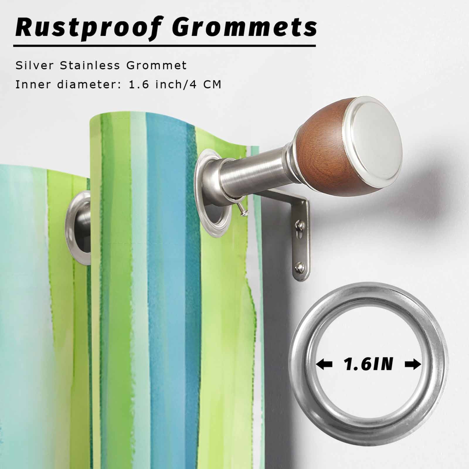 Green Yellow Striped Outdoor Curtains for Patio Waterproof, Abstract Art Watercolor Ombre Grommet Curtains for Porch Outside Privacy Drape for Gazebo Garden Pergola, 2 Panels, 54x84in