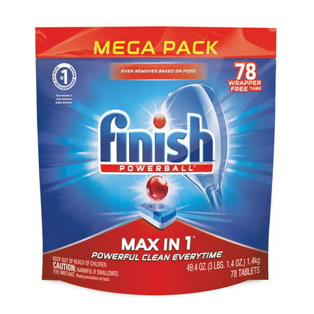 Finish Max in 1 Powerball, 78ct, Wrapper Free, Dishwasher Detergent