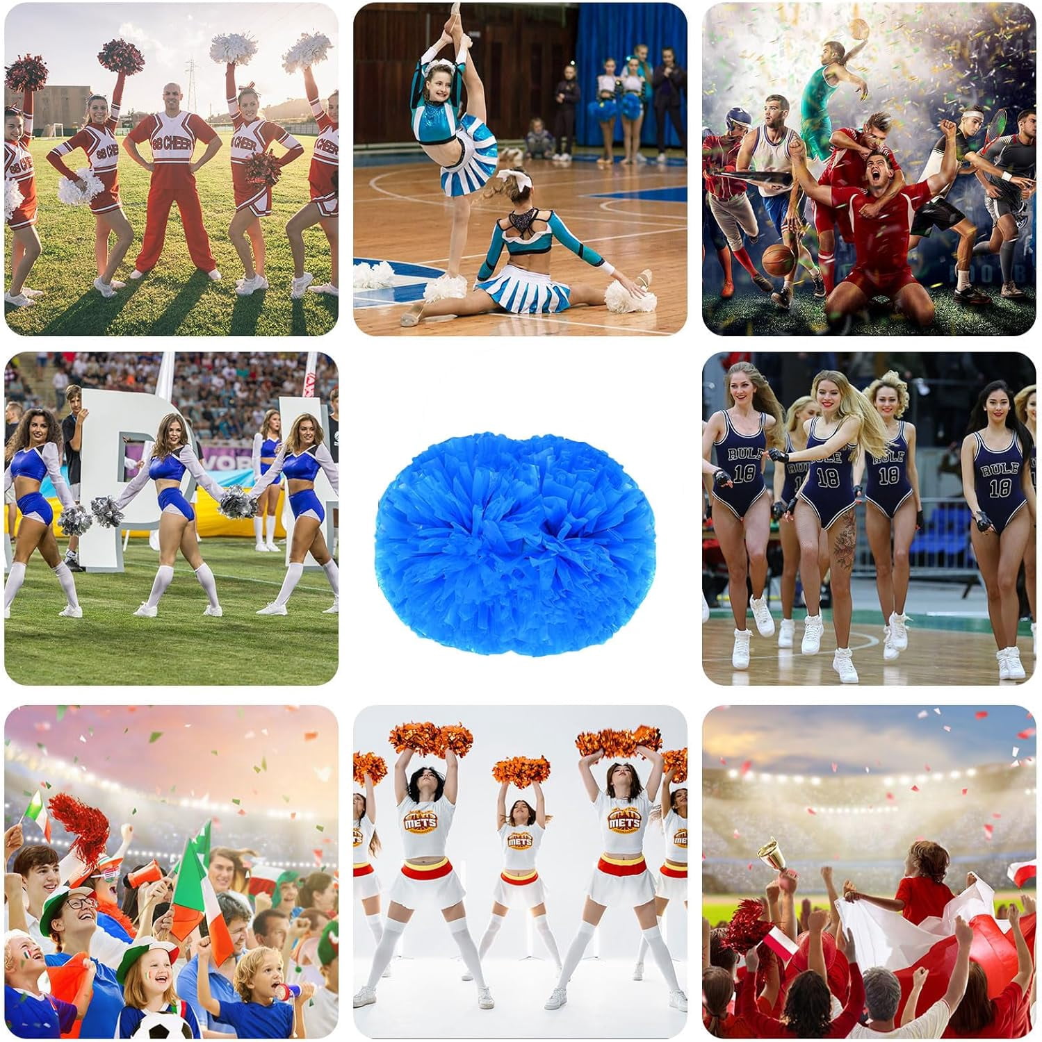 24 PCS pom poms Cheerleading,13.8inch for Sports Teams, Dance Training, and Party Celebrations with Handle
