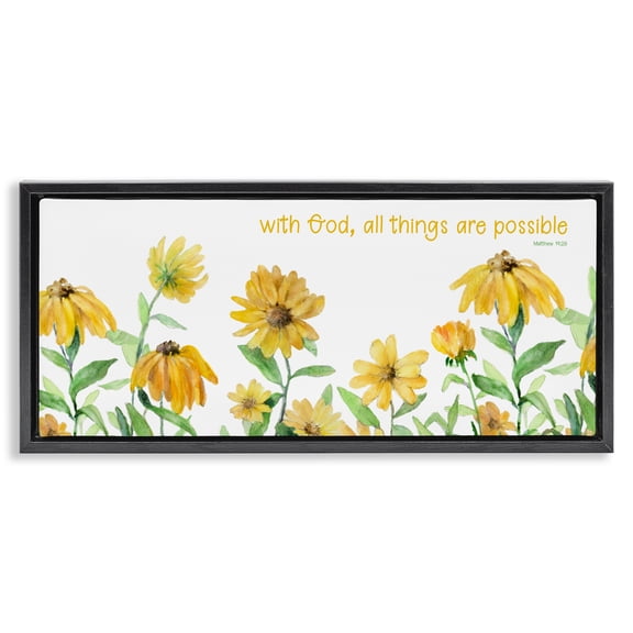 Stupell Industries Farmhouse With God Proverb & Daisies Black Floating Frame Canvas Art, 25 x 11, by Lanie Loreth