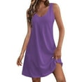 thumbnail image 2 of LMKIHUSA Women's V Neck Tank Dress Casual Summer Solid Color Beach Sun Dresses Loose Fit Sleeveless Knee Length Mini Dress Sundress with Pockets,Purple S, 2 of 7