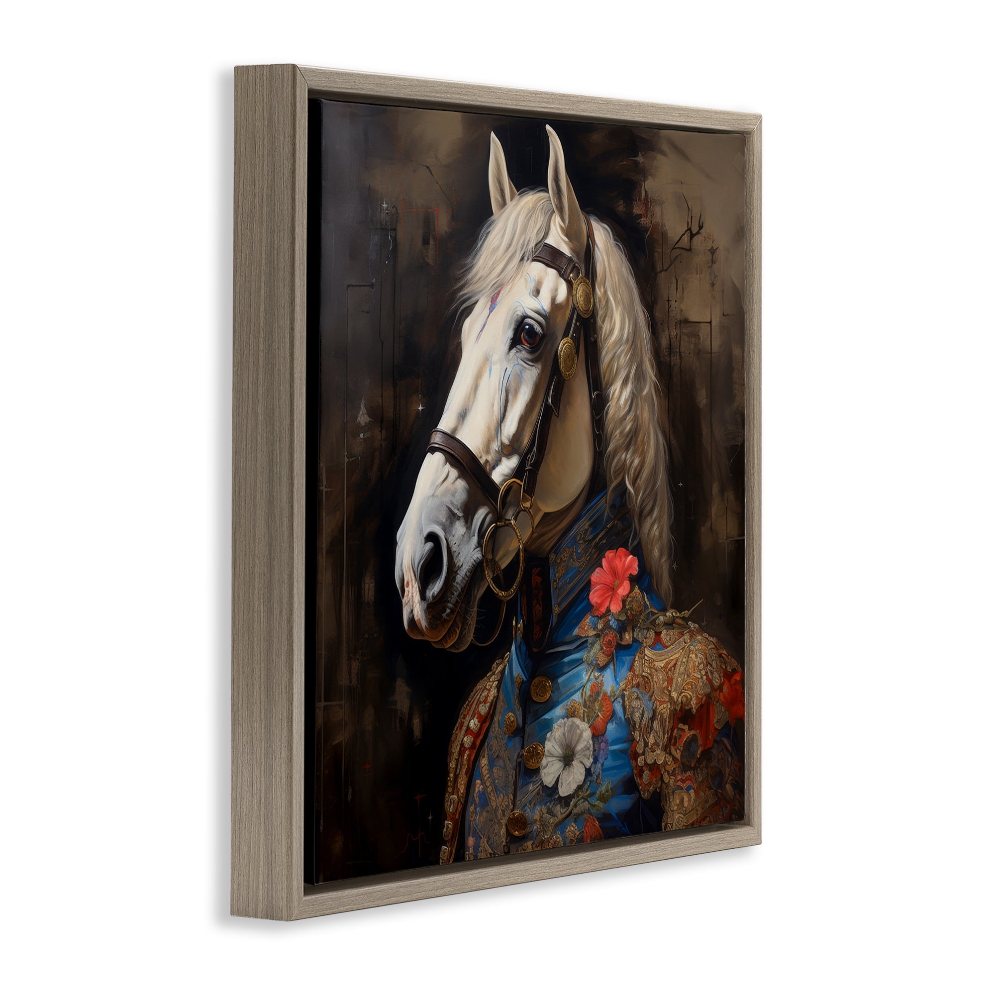Stupell Industries Horse with Regal Clothing Animals & Insects Painting Brown Floater Framed Canvas Art Print Wall Art, 25 x 25