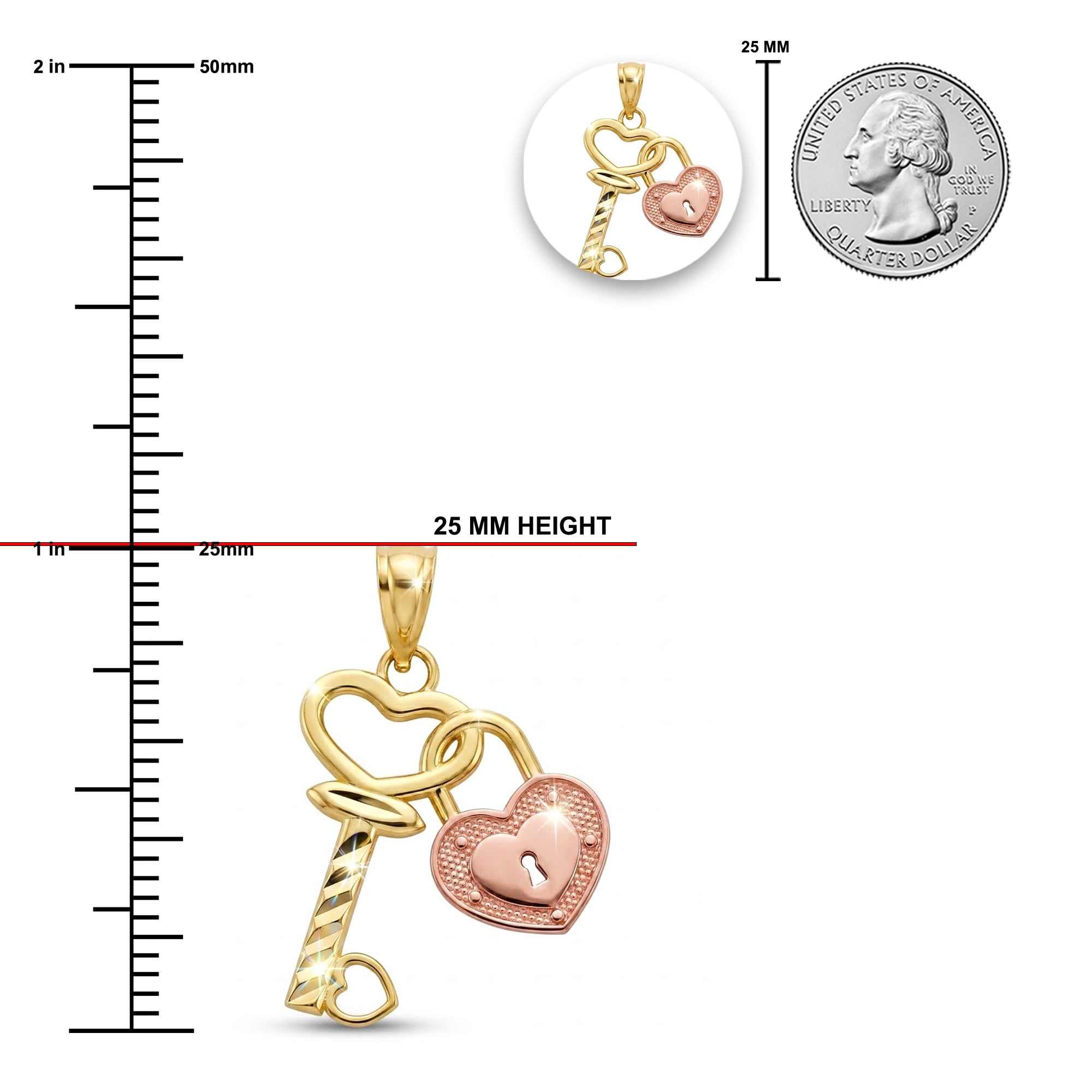 Charm America - Gold Lock and Key Heart Charm - 10 Karat Solid Gold