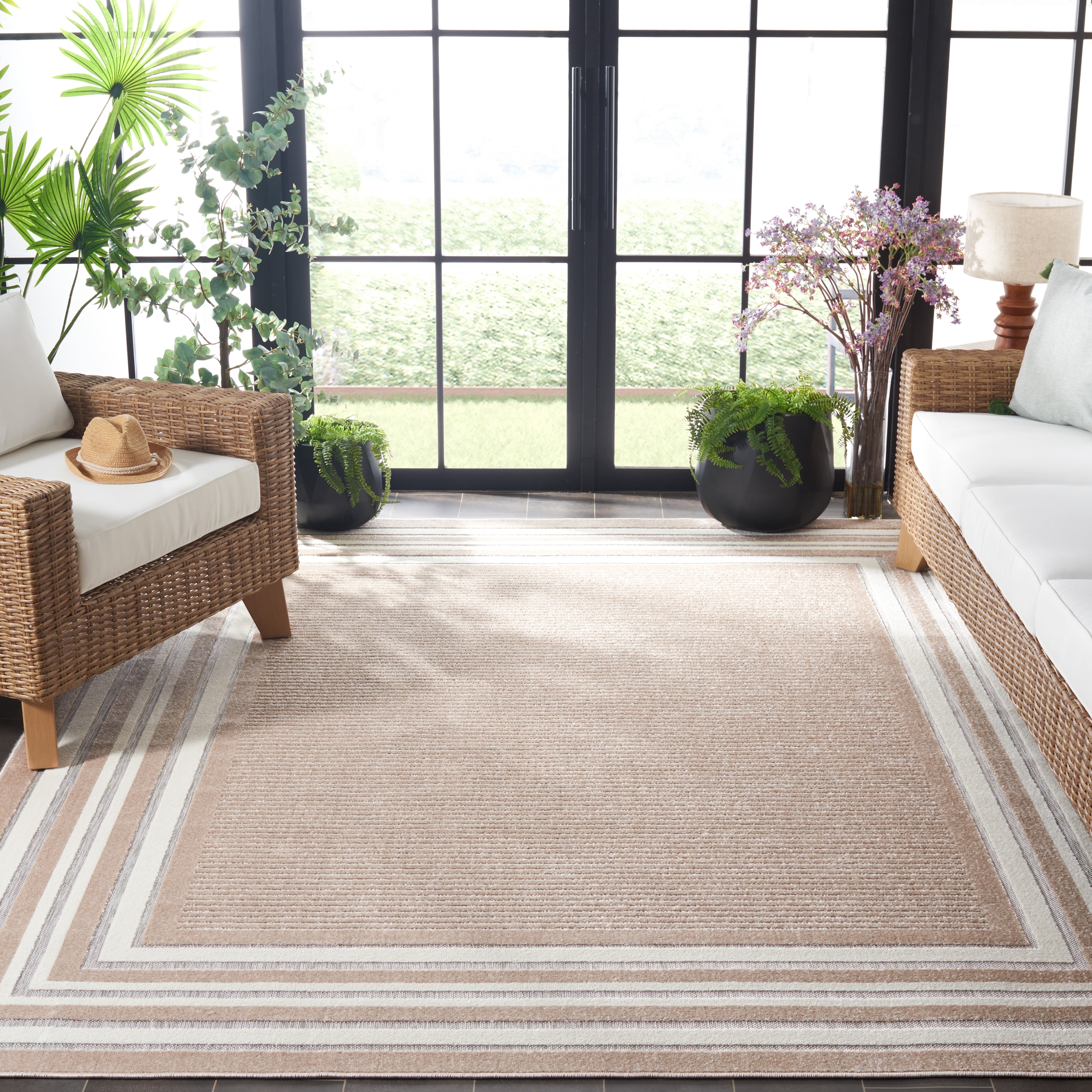 SAFAVIEH Cabana Henry Striped Indoor/Outdoor Area Rug, Beige/Ivory, 9' x 12'