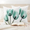 thumbnail image 3 of Teal Tulips Pillow Covers 2 Pack Teal Floral Green Leaf Pillowcase Waterproof Outdoor Throw Pillow Cover for Patio Garden Square Cushion 24”x24”, 3 of 9