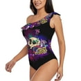thumbnail image 2 of Gaeub Mushrooms and Skull Women's One Shoulder Ruffle Tummy Control Swimwear for Swimming Surfing Beach Party - Small, 2 of 8