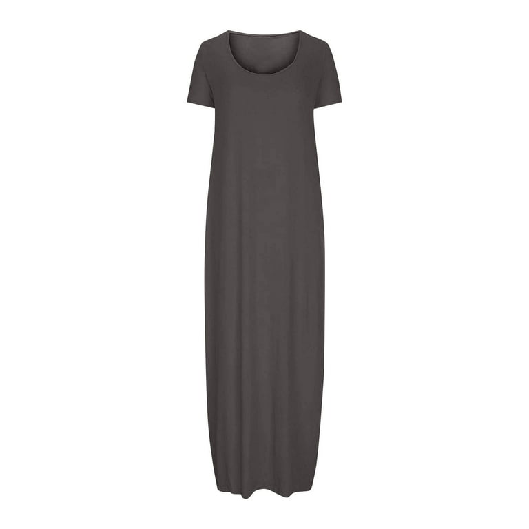 Ayolanni Loose Work Dresses for Women 2025 Ankle-Length Gray Short Sleeve Solid Dresses Ladies Dresses S Ayolanni Loose Work Dresses for Women 2025 Ankle-Length Gray Short Sleeve Solid Dresses Ladies Dresses S