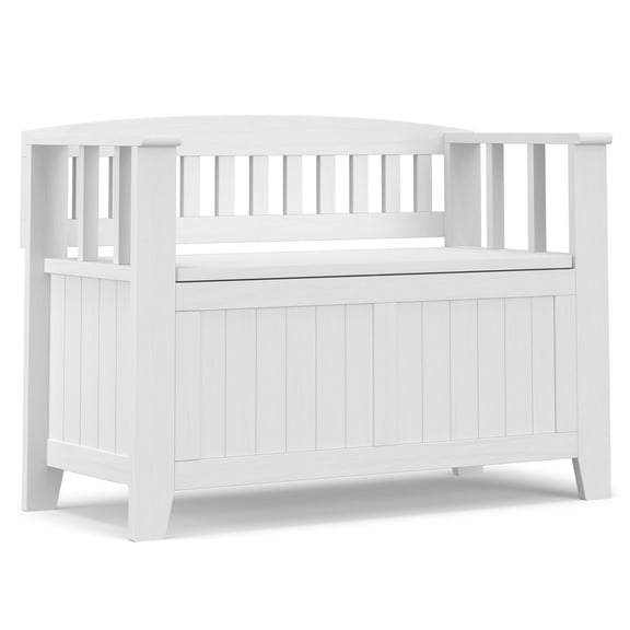 Simpli Home Acadian 36 inch Wide Solid Wood Transitional Small Entryway Storage Bench in White