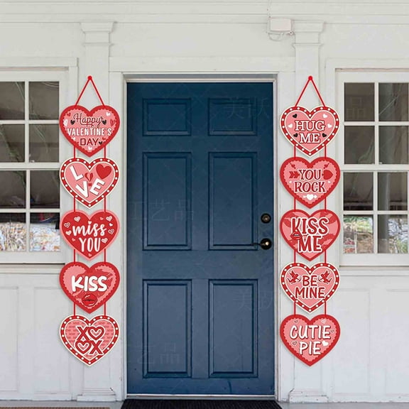 Happy Valentines Day Banner 1 Pair 10 Hearts Valentine's Day Wall Decorations Hanging