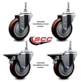 thumbnail image 2 of 5 Inch Maroon Polyurethane 12MM Threaded Stem Caster Set 2 Brakes SCC, 2 of 2