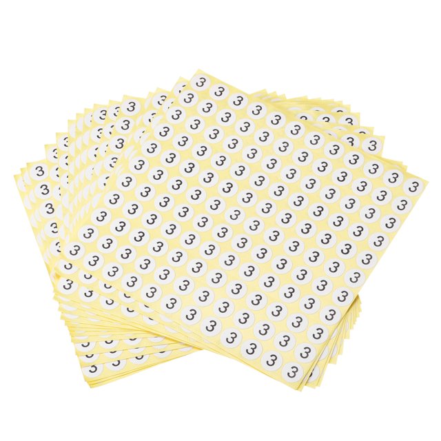 Unique Bargains 13mm Dia Coated Paper Round Number Stickers Number 3 White, 15 Sheets