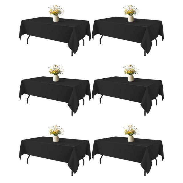 Mantel Niuara negro lavable 150 x 210 cm para mesas de 5 pies, paquete de 6