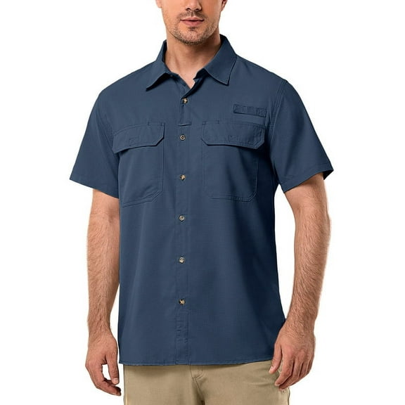 Off Road Ventures Mens Short Sleeve Fishing Shirt UV Sun Protection Lightweight Quick Dry Button Down Hiking Shirt for Outdoor Travel