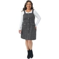 thumbnail image 3 of DARING DIVA Plus Size High Waist Tweed Single Breasted Overall Dress 4X Black White, 3 of 6