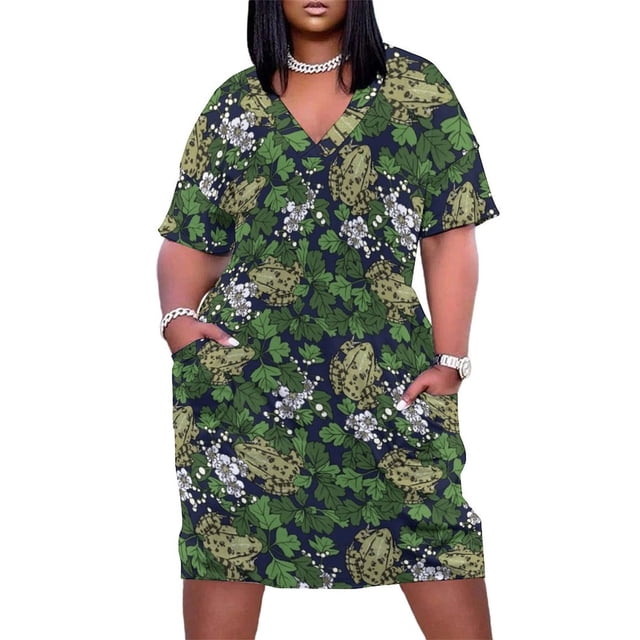 Frogs in the Hawthorn - midnight blue Loose Pocket Dress summer dress dresses for woman