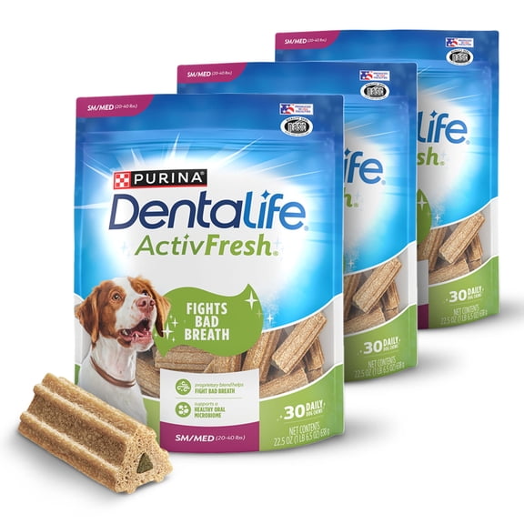 Purina DentaLife ActivFresh Small & Medium Dog Treats with Chicken Chews, 30 Count Pouches (3 Pack)