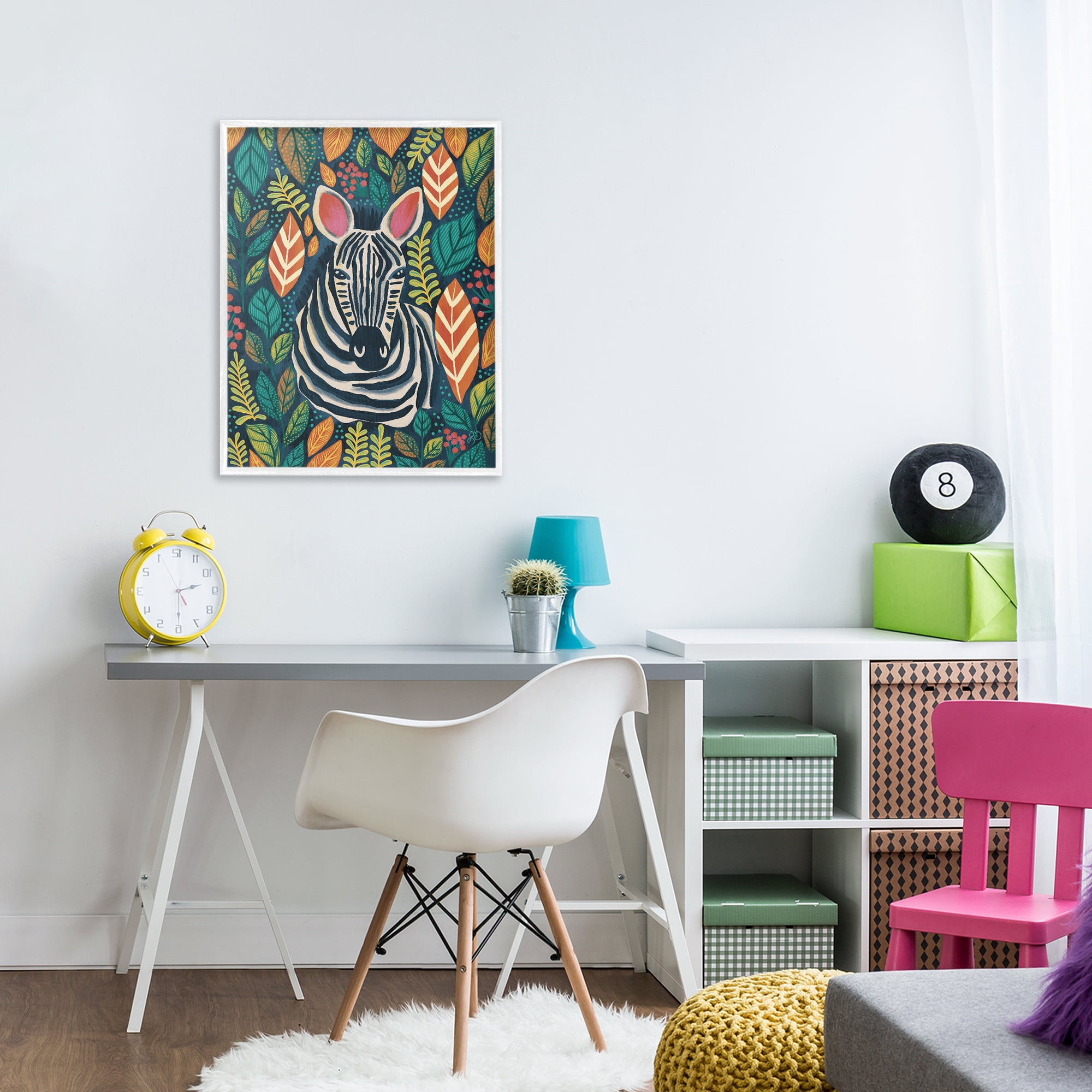 Stupell Industries Exotic Leaf Pattern Zebra White Framed Giclee Art, design by Lisa R Dumm